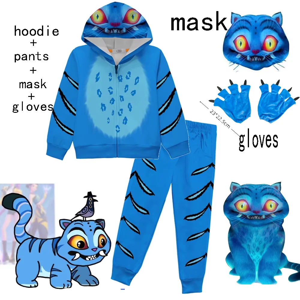 Kpop Demon Hunters Cosplay Derpy Tiger Costume Demon Hunters Tiger Hoodie Pants Sets Kids Boys Halloween Christmas Party Outfits