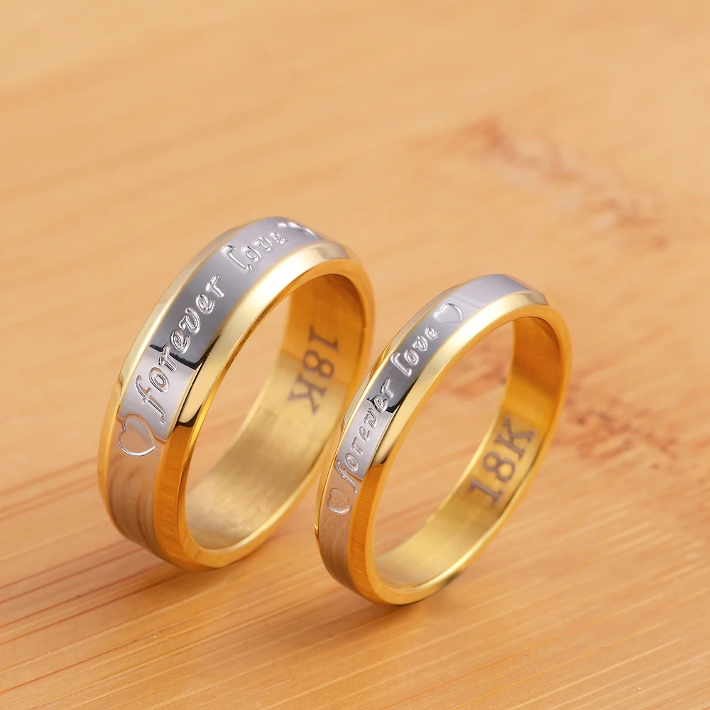 Fine steel fashion Couple jewelry 18K gold Color heart Rings for Women Men Size 6 7 8 9 10 engagement Wedding party gifts