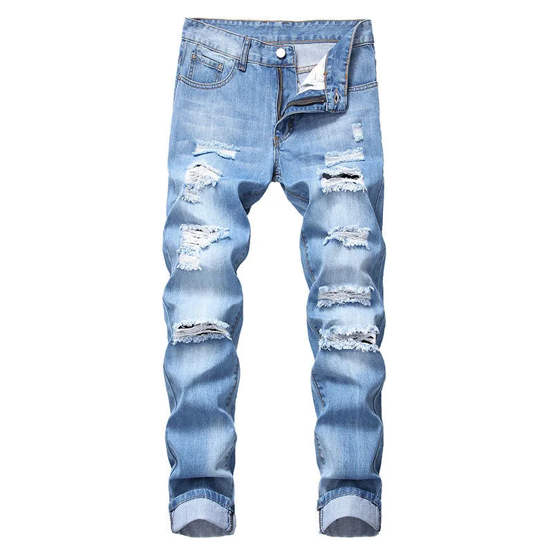 

Spring and Autumn New Fashion Trend Retro Ripped Straight Leg Jeans Men's Casual Slim Comfortable Stretch High Quality Pants