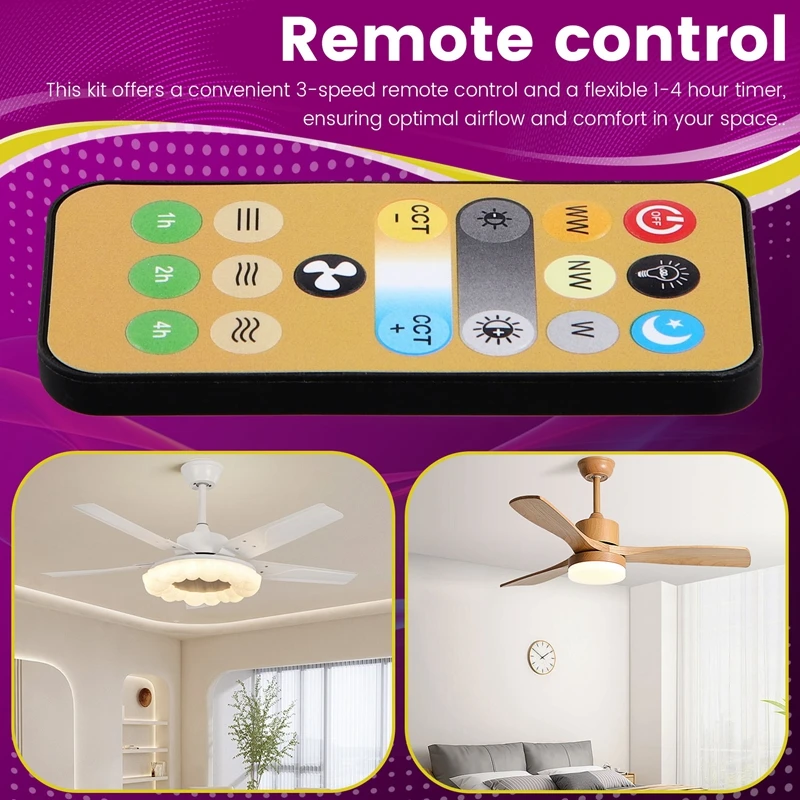 5Pcs Wireless Switches For E27 Ceiling Fan Light 3-Speed Timing Remote Control 1-4H Timing Remote Control