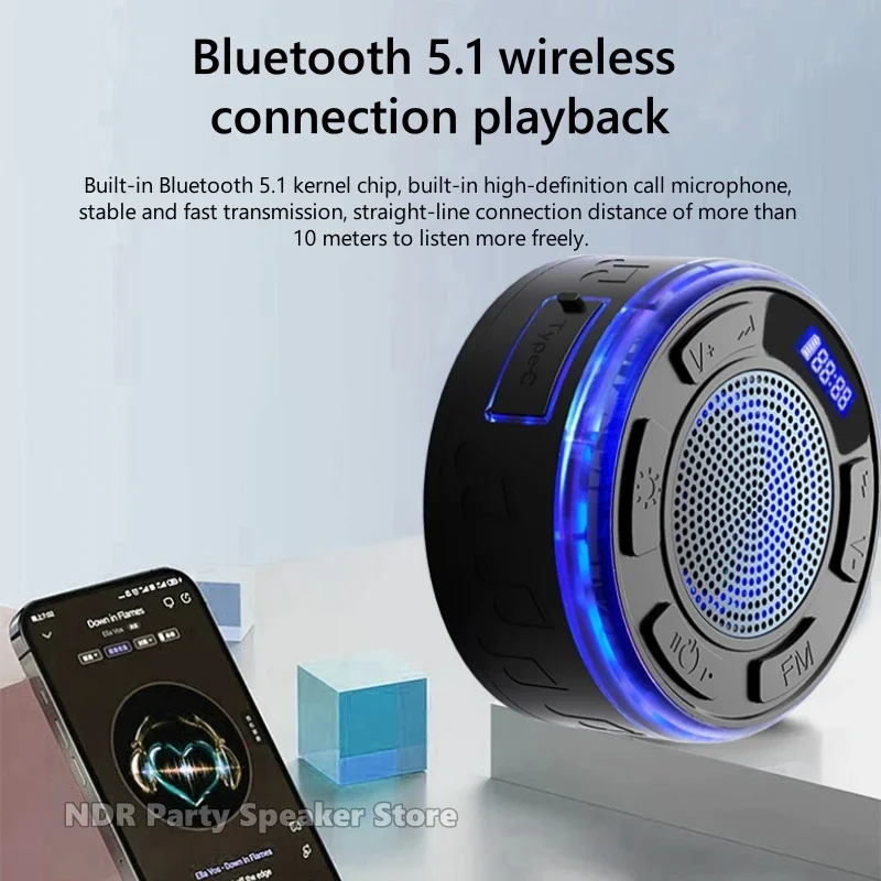 Adsorpcyjne mocowanie Bezprzewodowe przenośne wodoodporne głośniki prysznicowe Bluetooth z kolorowymi światłami RGB Zewnętrzny mini subwoofer