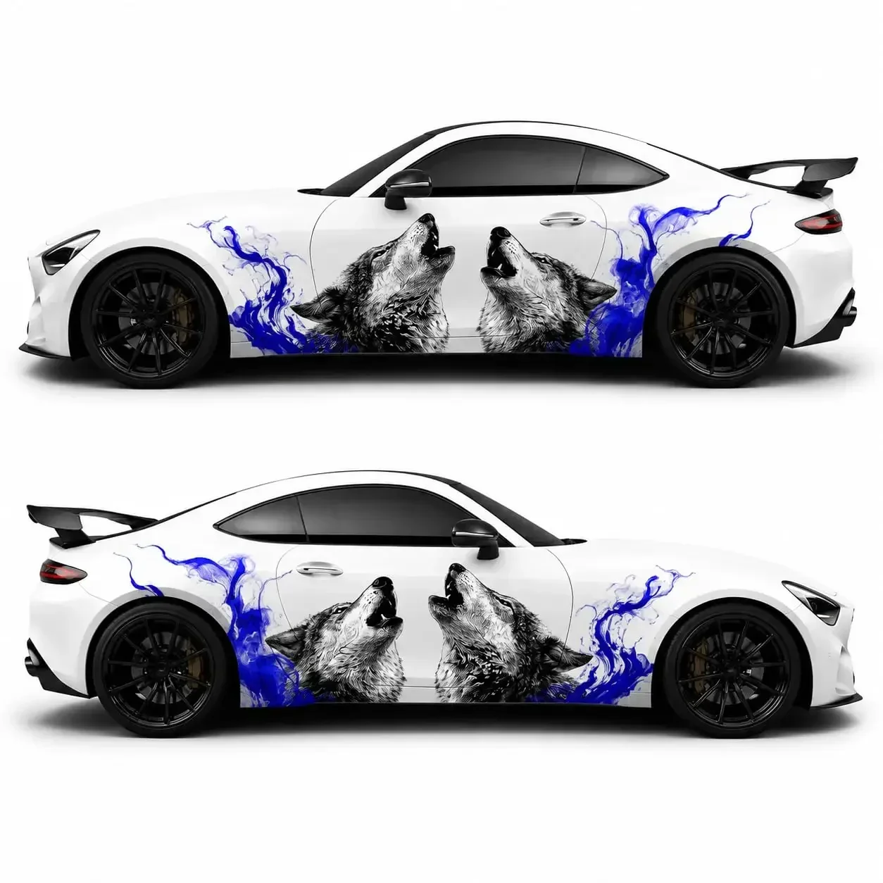 Wolf Car Side Decals 2PCS – Premium Vinyl Blue Flame Car Stickers, Waterproof UV Resistant Auto Body Graphics
