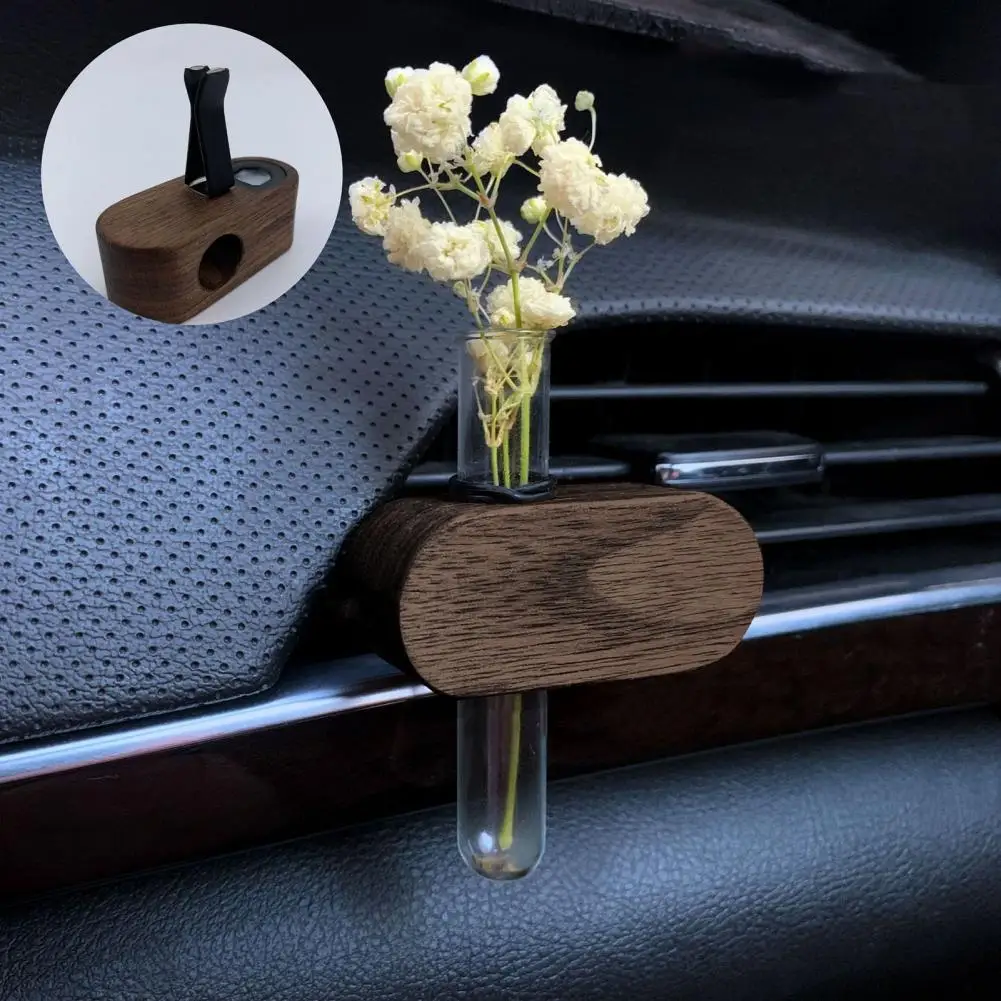 Vehicle Air Vent Vase Elegant Car Air Outlet Flower Vase Holder with Magnet Wooden Stand Universal Auto Decor Accessory Artistic