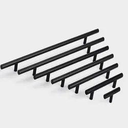 Modern Matt Black Stainless Steel Kitchen Door Cabinet T Bar Handle Pull Knob 2