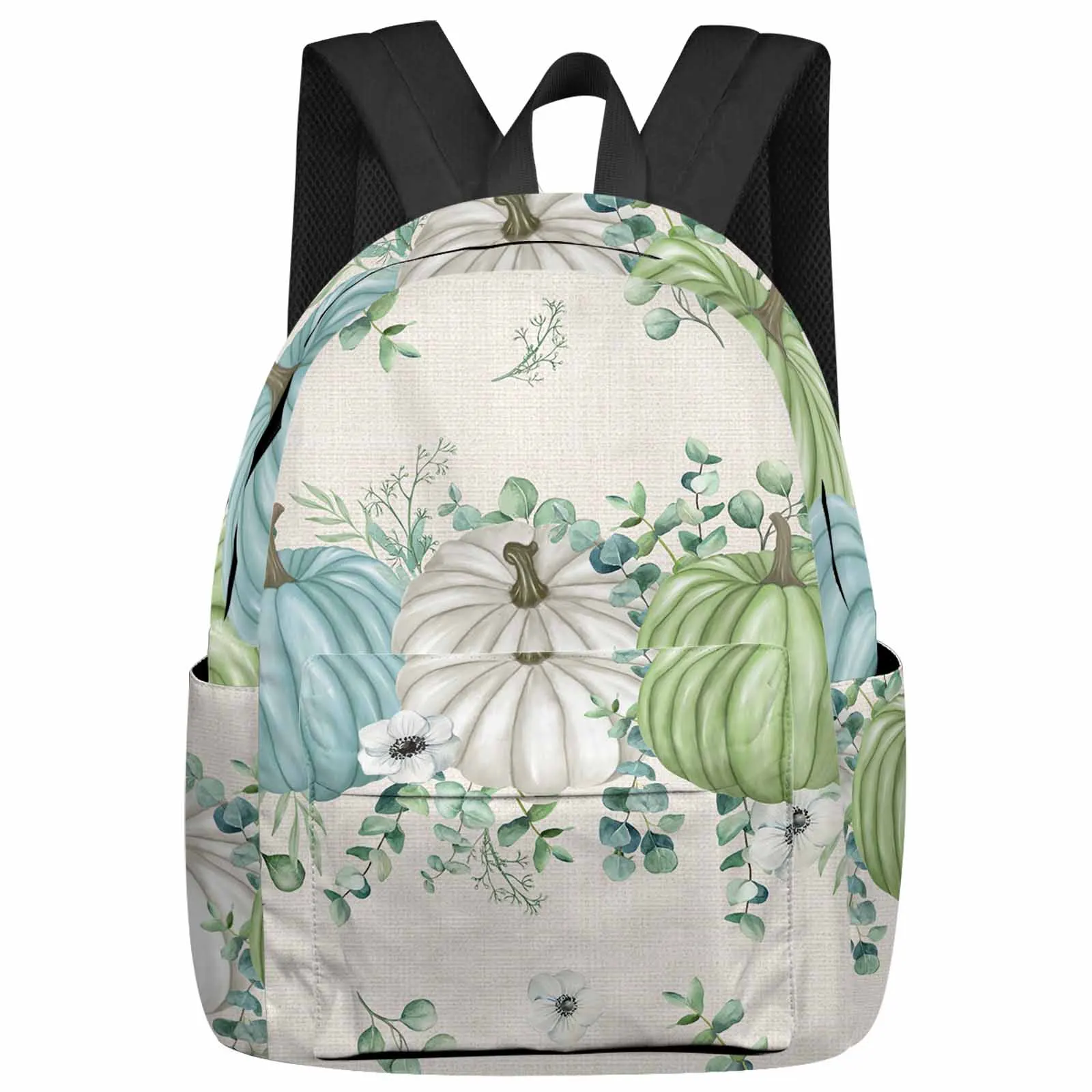 

Blue Green Pumpkin Eucalyptus Leaves Backpack School Bags for Teenagers Students Laptop Bag Women's Casual Travel Backpack