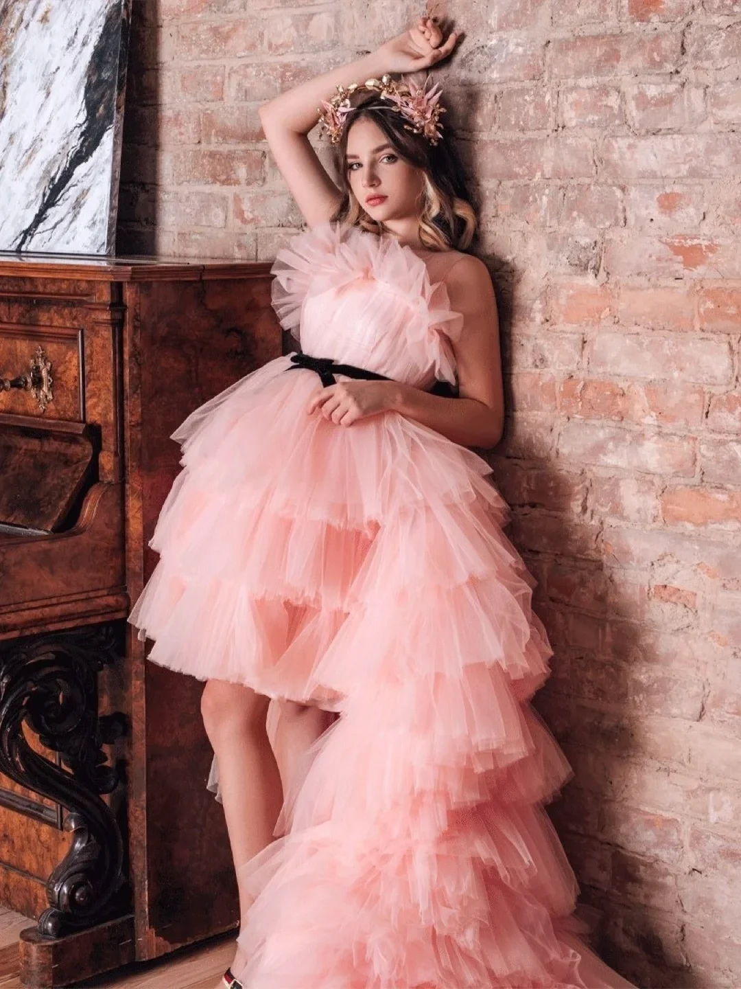 Vestido de niña de flores para boda, tul en capas rosa, hinchado, sin mangas con lazo, vestido de princesa para fiesta de cumpleaños de primera eucaristía para niños