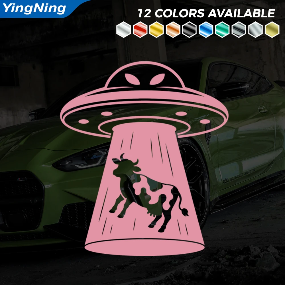 Alien UFO Cow Beam Car Decal Vinyl Sticker Waterproof Universal Auto Window Body Bumper Funny Sci Fi Exterior Decoration Graphic