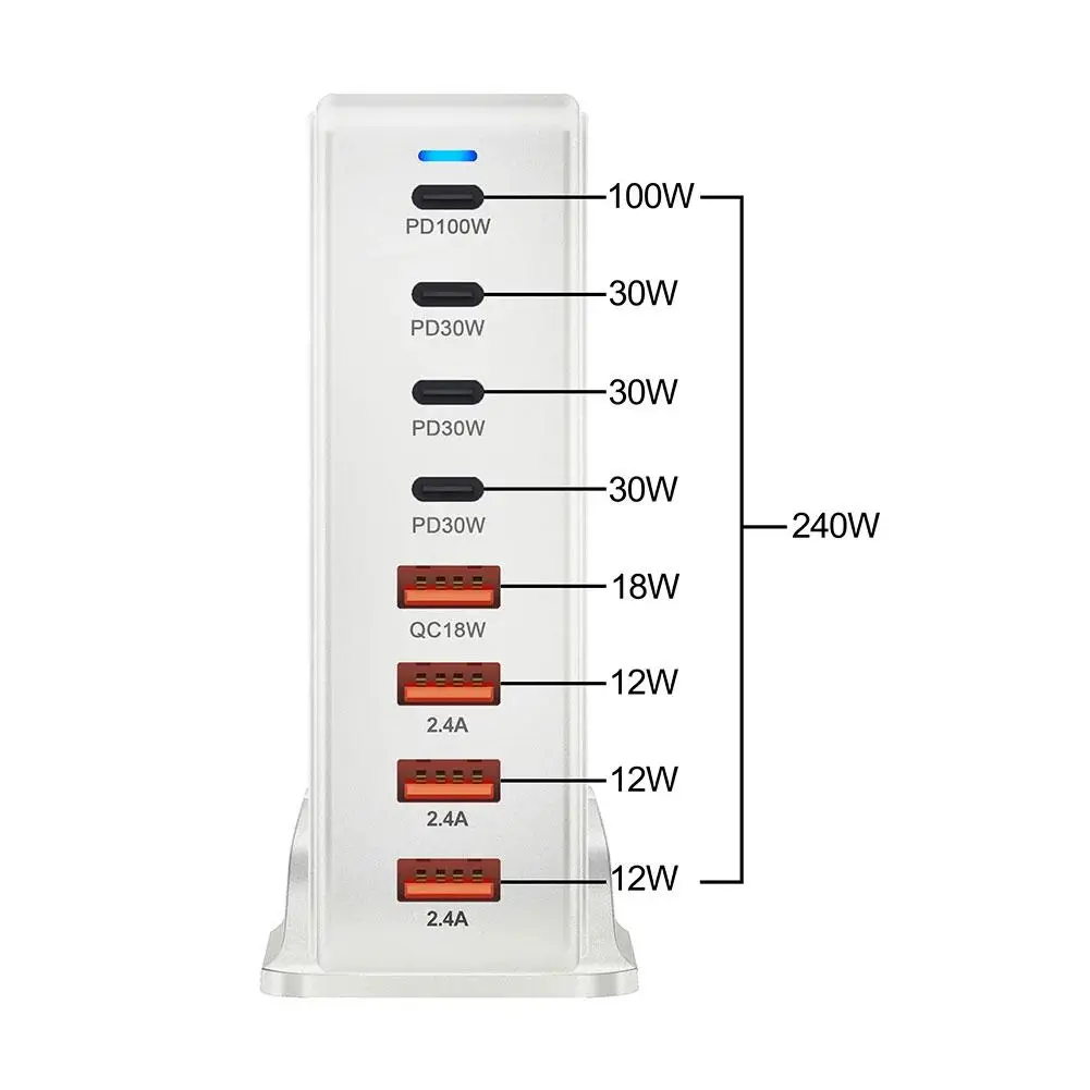 Imagem -06 - Estação de Carregamento para Vários Dispositivos Porta Usb Carregador de Portas pd 100w x pd 30w Iphone 15 Samsung S22 S23 240w