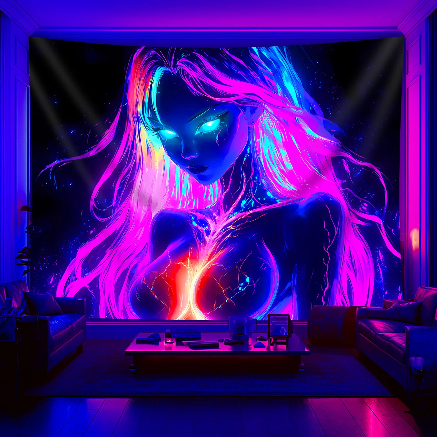 VIKAMA Buntes Graffiti-Schönheits-Fluoreszierendes Wandteppich für Schlafzimmer-Ästhetik, Hängende Wanddekoration, Heimdekoration