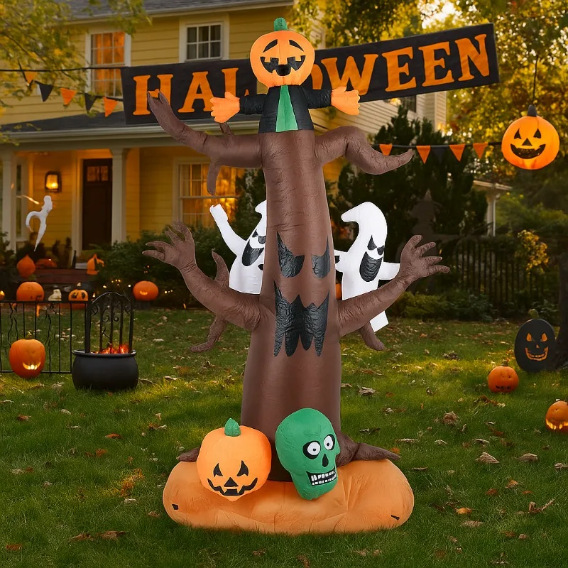 8 футов Хэллоуин праздничное освещение тыквенная голова елочное украшение вечерние на открытом воздухе со светодиодными фонарями декоры двор сад ужас реквизит