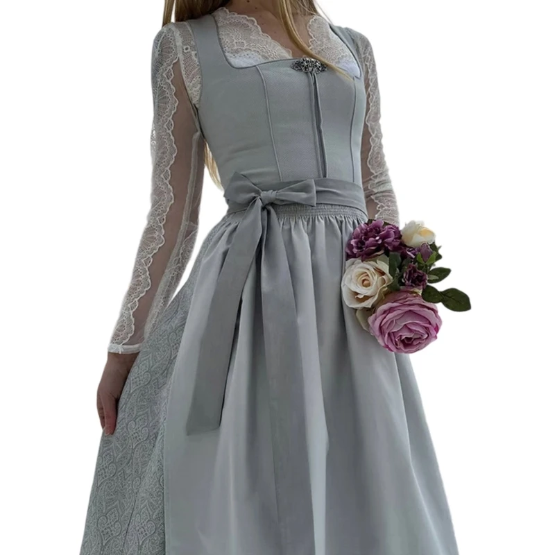 Dames Oktoberfest kostuum Duits Beiers bierfestival outfits voor Halloween Carnival Party Long Dirndl -jurken 6xda - afbeelding 2