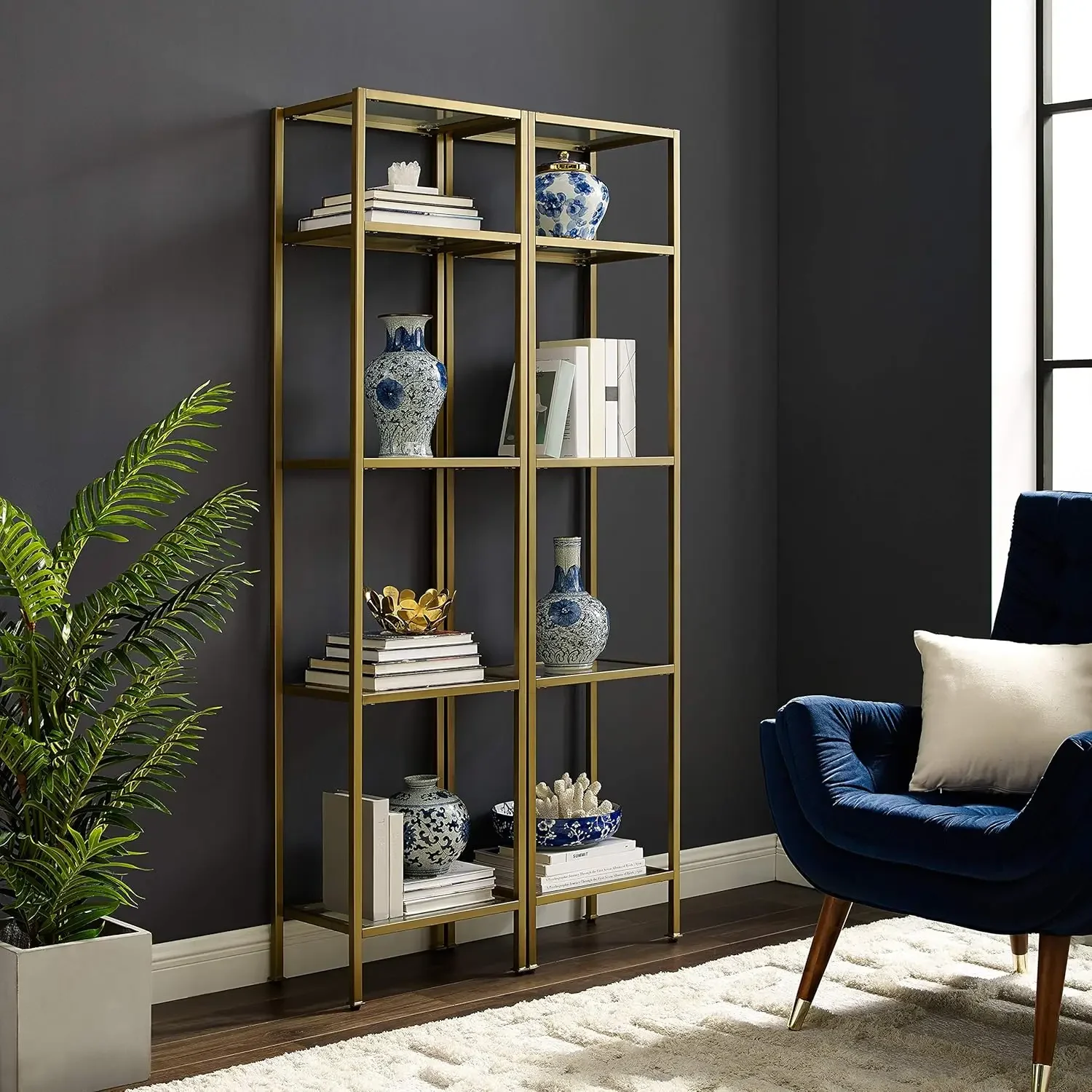 Crosley Furniture Aimee Narrow Etagere Set, Gold and Glass