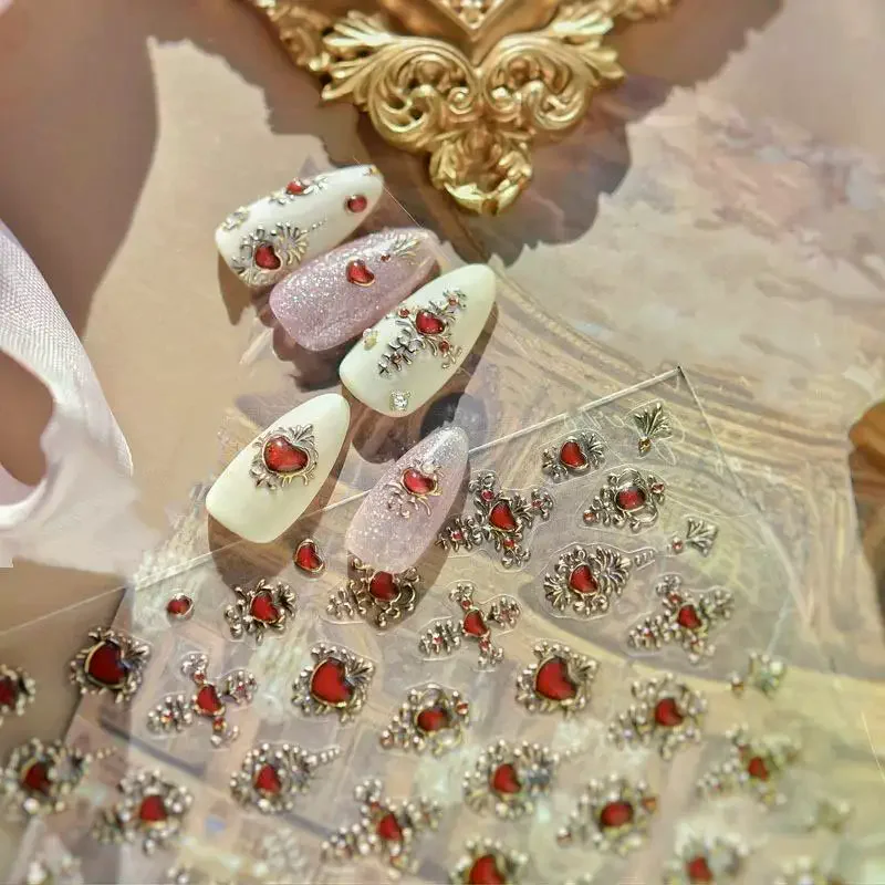 สติกเกอร์ติดเล็บลายเรโทรหลากสีสัน รูปทรงเรขาคณิต อัญมณี หยดน้ำ หัวใจ โบว์ ดวงจันทร์ ดาว ผีเสื้อ เส้น สำหรับตกแต่งเล็บ