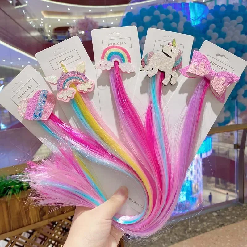 เด็กยูนิคอร์นที่มีสีสันวิกผม Hairpins อุปกรณ์เสริมผมเด็กผู้หญิง Hairclip ผมปลอม Twist Braid Headdress คลิปผม Barrettes