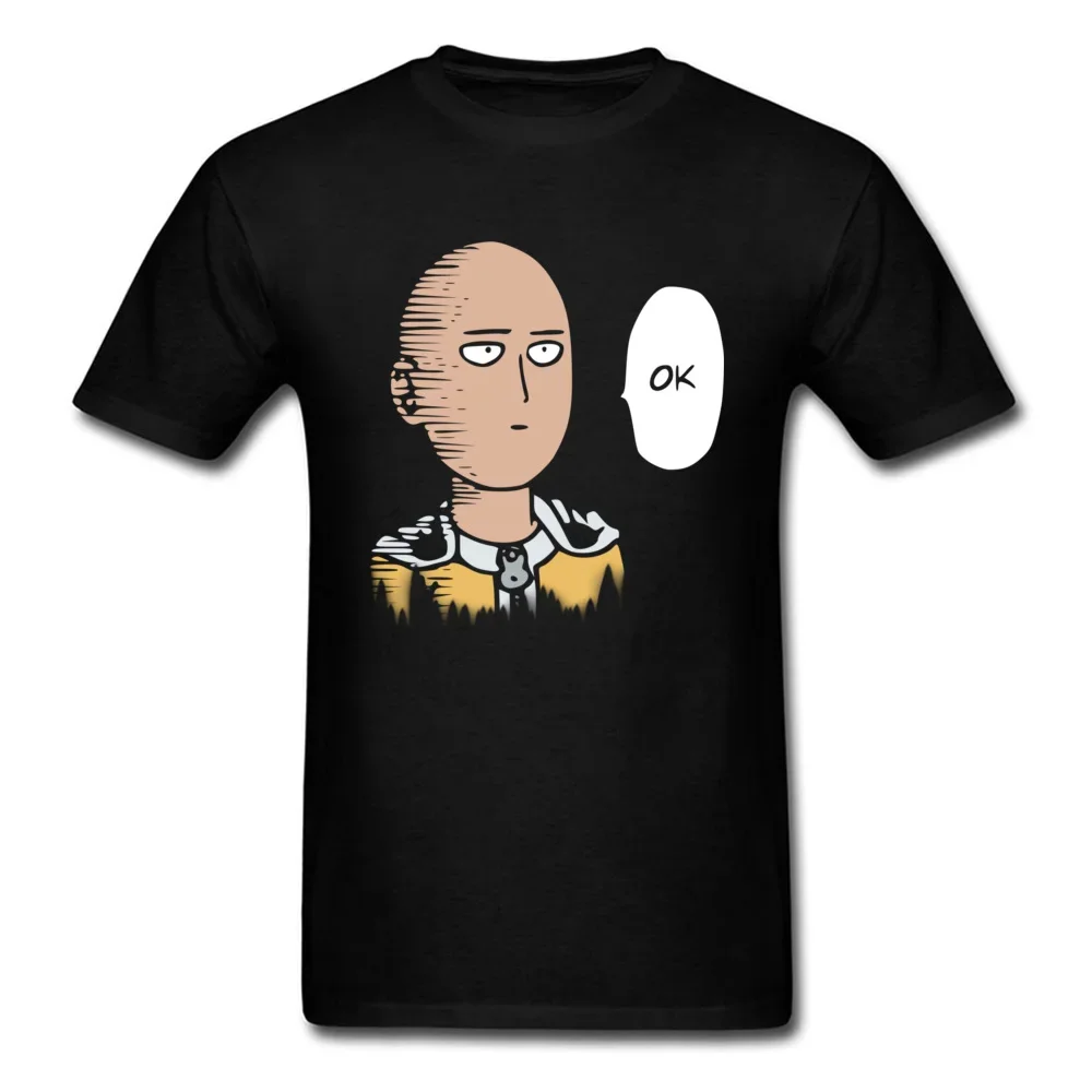 Saitama Ok T-shirt Mens Funny T Shirt One Punck Man Tshirt Japan Anime Tops Tees Printed Cotton Clothes Vintage Black