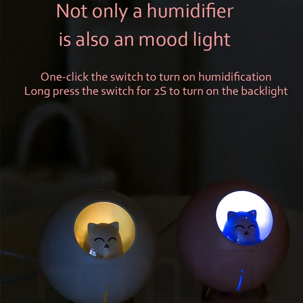 Ultradźwiękowy nawilżacz powietrza Cute Planet Cat z romantycznym kolorowym światłem LED USB Mini Humidificador Diffusor Fogger