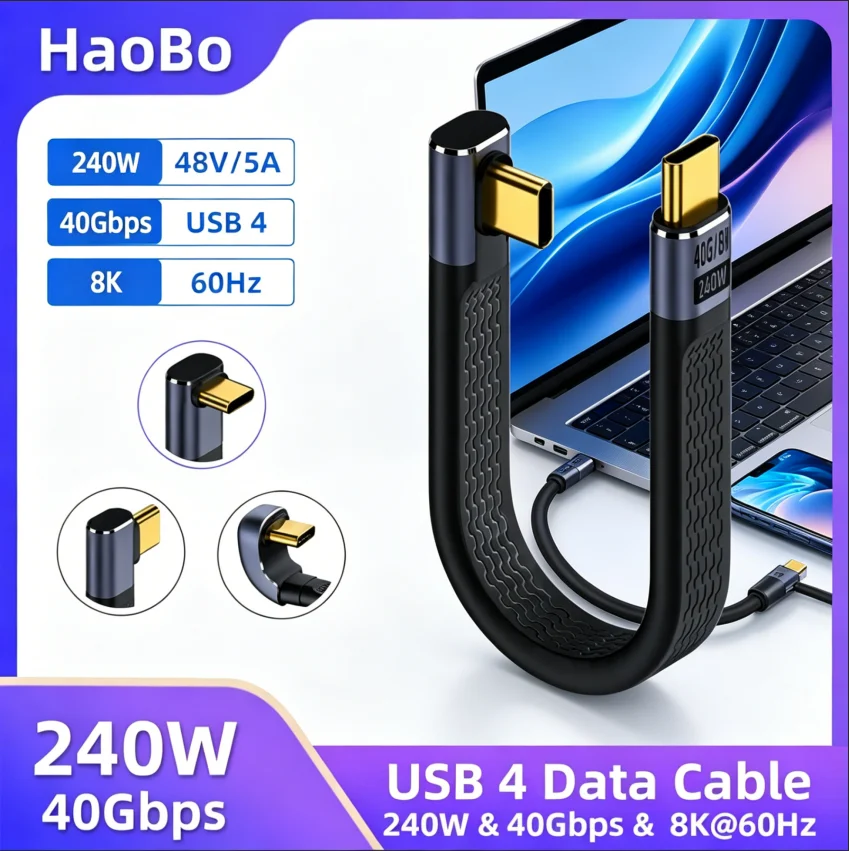 Câble De Charge Rapide PD 240W 5A Type C Vers USB C USB 4.0 Gen3 40Gbps Thunderbolt 3 8K @ 60Hz câble De Données FPC Pour MacBoo