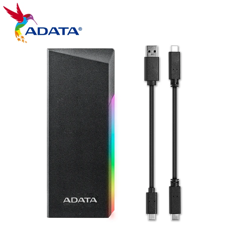 ADATA EC700G M.2 PCIe/SATA SSD Enclosure USB 3.2 Gen2 Type-C (USB 10Gbps) RGB Lighting Solid State Drive Case NVMe HD Box