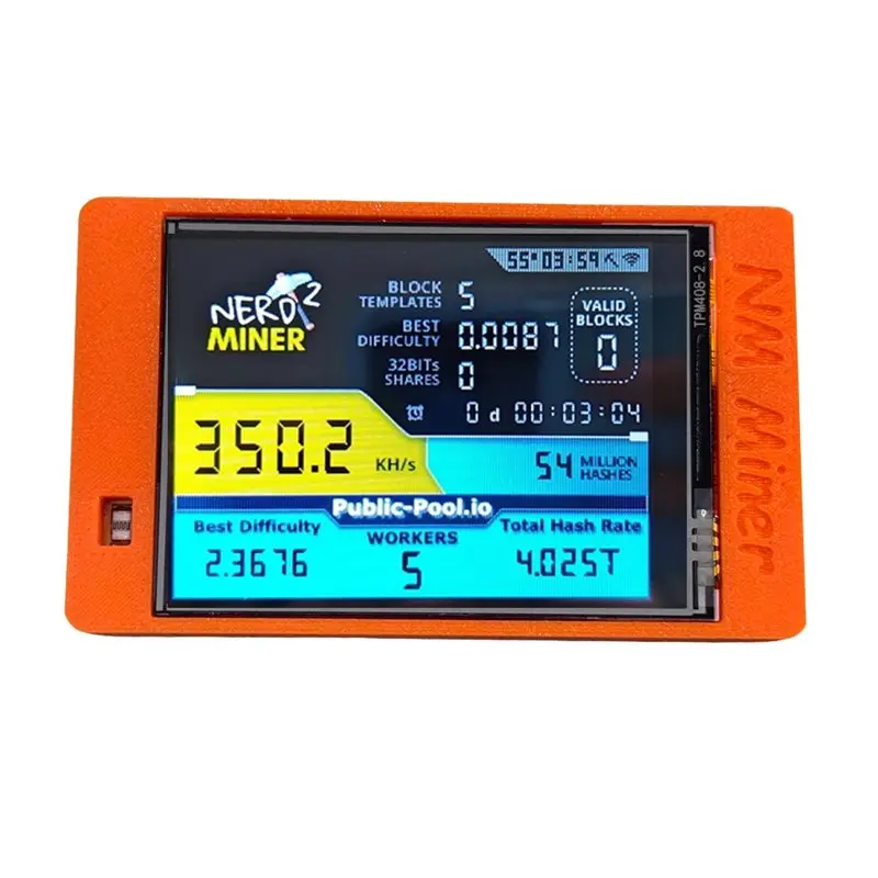 ABUH-Smart Display 2.8 Inch Bitcoin 355KH/S Nerdminer V2 Solo Miner Upgraded Harshrate BTC Crypto Lottery Miner B