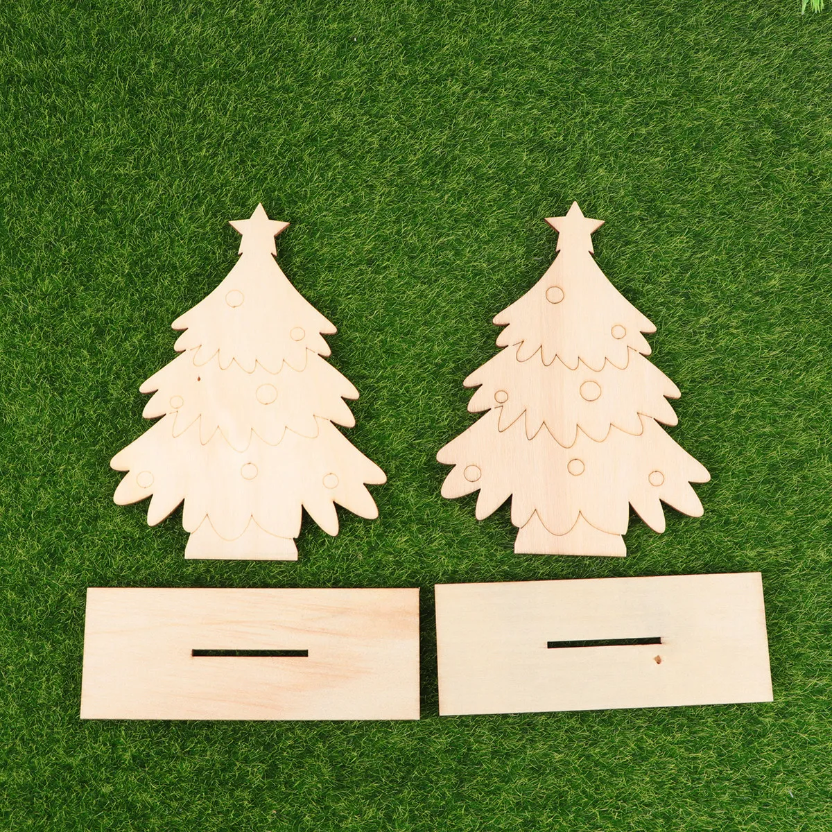 Art And Craft Xmas Tree - ชุดเครื่องประดับคริสต์มาสไม้ 2 ชิ้น พื้นผิวไม้ธรรมชาติเรียบเนียน สำหรับตกแต่งต้นไม้ โต๊ะ