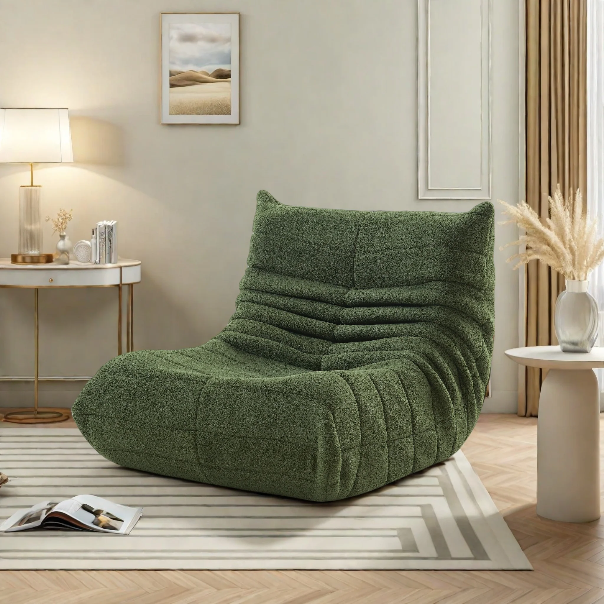Sofá puf Fangange, sillón de suelo con respaldo de terciopelo Teddy, sillón relax, sofá perezoso, sillón puf para dormitorio
