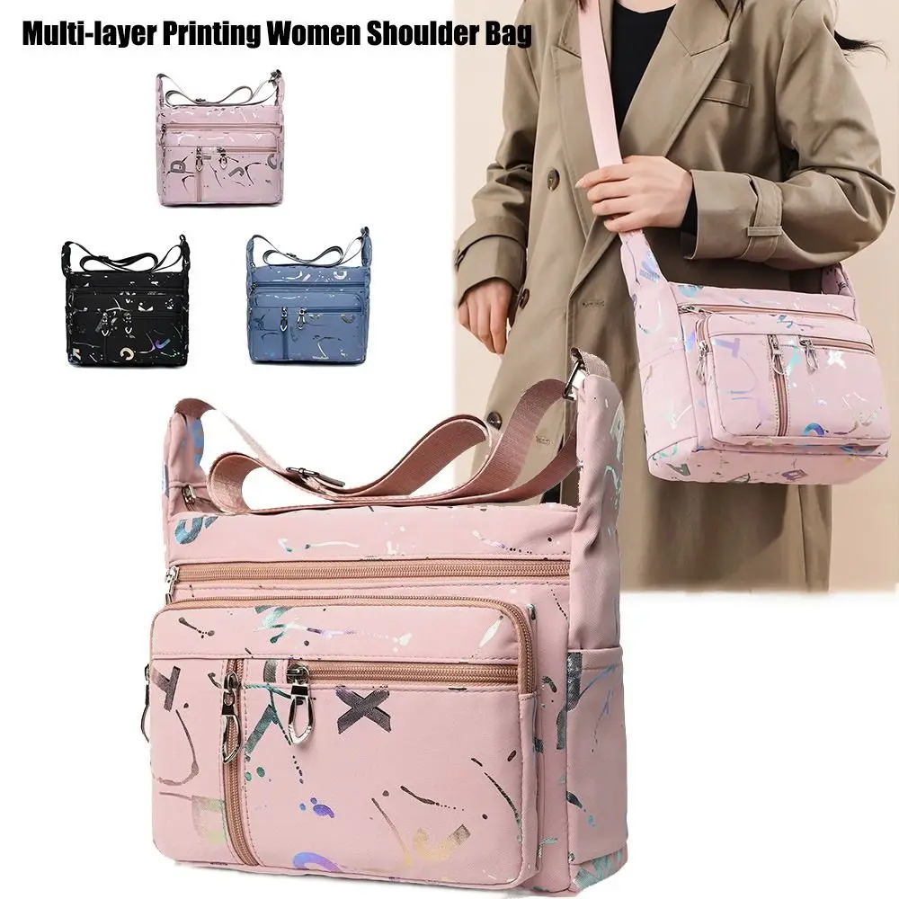 Multi-layer Printing Women Shoulder Bag Fashion Messenger Bag Waterproof Nylon Oxford Crossbody Bag Handbags Large Capacity