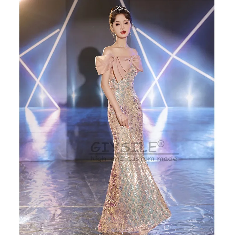 

GIYSILE Customized One-shoulder Evening Dress Banquet 2025 New Fashion Luxury Pink Long Ladies Waist Fishtail Party Dresses