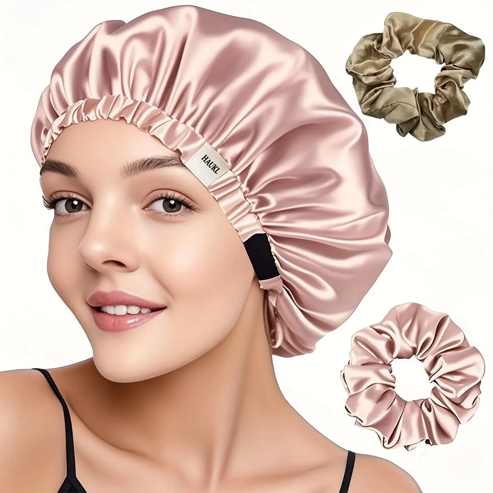 Silk-like Double Layer Sleep Cap, Adjustable Hair Protection Bonnet with Hidden Snap, Anti-Static Satin Night Cap for Women