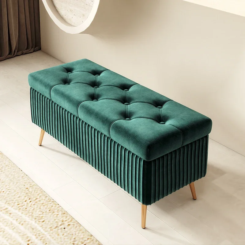 Long Fabric Ottoman Bench with Storage Luxury Nordic Shoe Changing Stool Sofa Bench for Doorway or Fitting Room