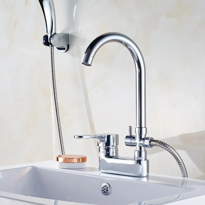 

Bathroom Hot and Cold Water Tap Zinc Alloy Bathtub Mixer Valve Deck Mounted WashBasin Double Hole Single Handle Basin Faucets