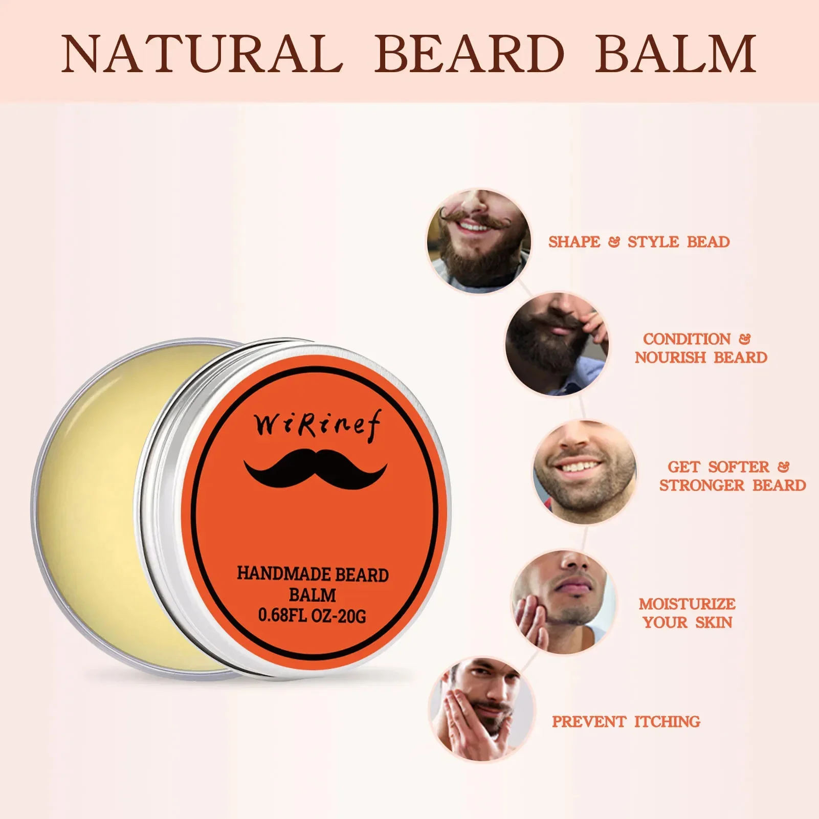 Baume à barbe naturel pour avertir l'homme, huile de croissance de la barbe, hydratant, lissant, fringant, coiffage de la barbe, crème de soin professionnel