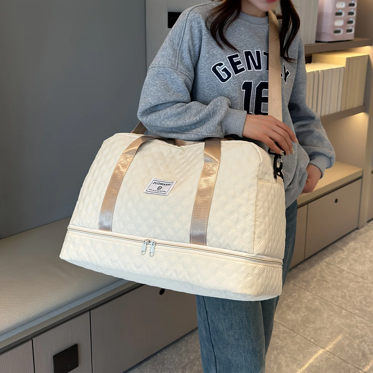 Lässige Nylon-Reisetasche, Große Kapazität für Sport- und Fitness-Aufbewahrung, Tragbare Weekender-Übernachtungstasche mit Mehreren Fächern – Detail 17