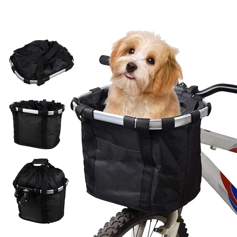 Bicycle Basket Small Pet Dog Carry Pouch2in1 Detachable Mountain Bike Handlebar Tube Hanging Fold Bag Bike Front Basket 5KG Load