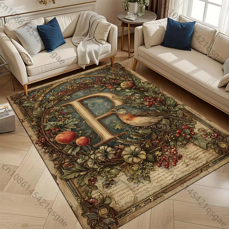 Retro European Palace Style Letters O-Z Pattern Carpet Living Room Bedroom Bedside Bathroom Floor Mat Sofa Area Rug Luxury Gift
