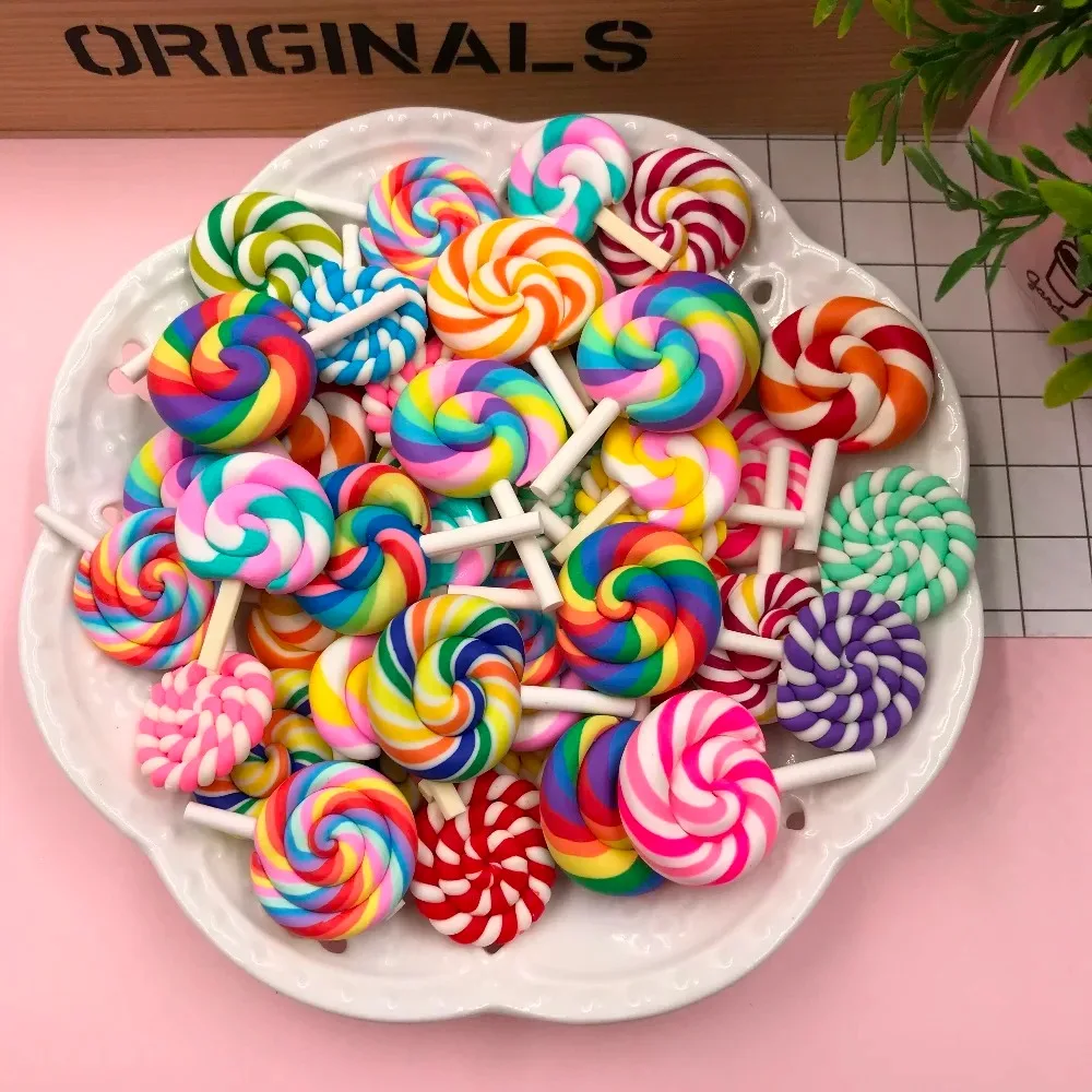 10 قطعة جديد قادم حار Kawaii مصغرة الطين قوس قزح مصاصة ، لتزيين الهاتف ، صناعة الحرف اليدوية ، سكرابوكينغ DIY بها بنفسك #6