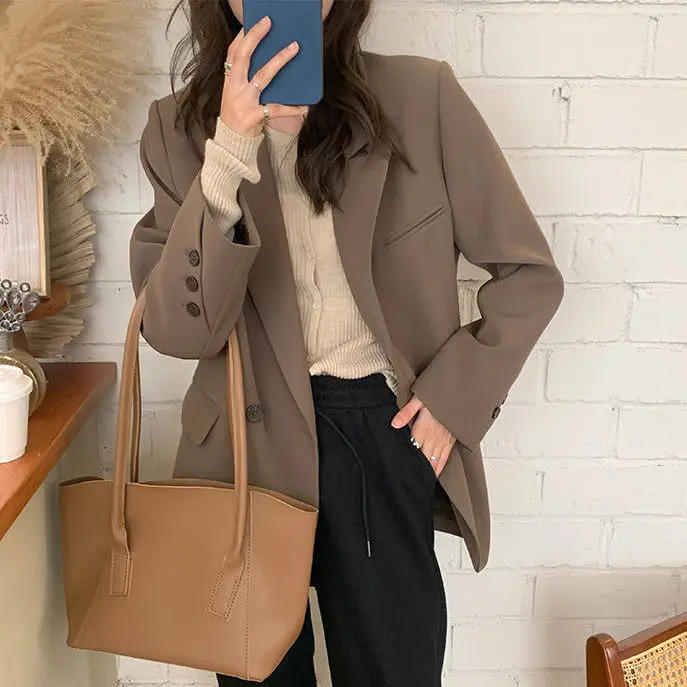 Żakiet Damski Oferta Jesień Płaszcze Jednolite Kolory Cienkie Eleganckie Damskie Dekolt V Długi Rękaw Moda 2025 Do Pracy Casual Odzież Wierzchnia Nowa Klasyczna