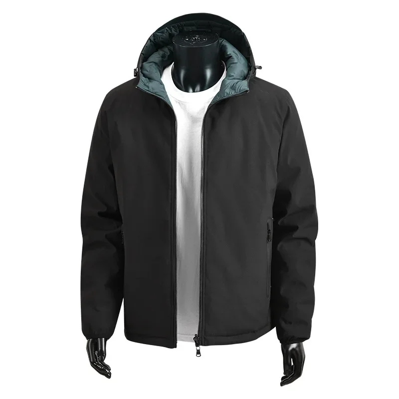 

2025 Winter Man Down Coat Contrast Color Hooded Male Outerwear Long Sleeve Zipper Cold-proof Comfortable Two-sided Men Jacket