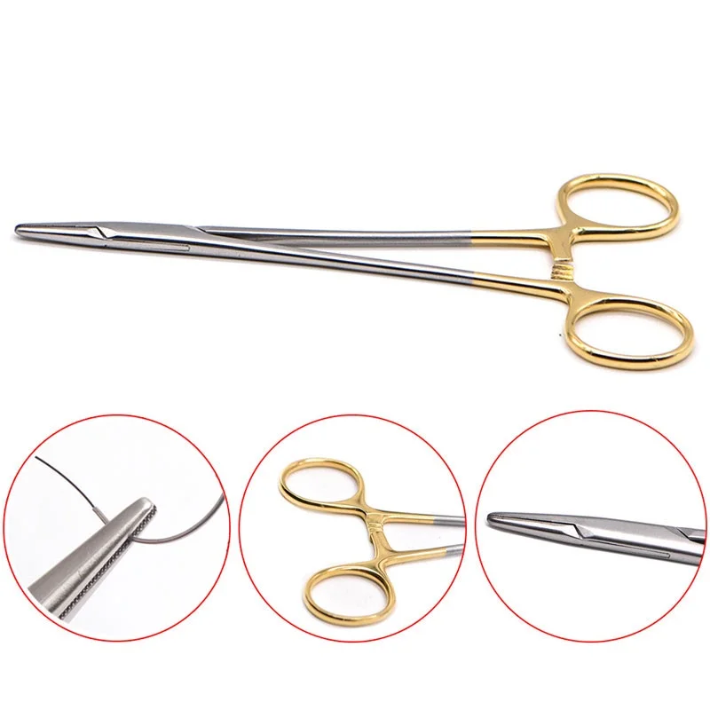 Alicate Porta-Agulhas Dentário Com Cabo De Ouro Reutilizável Alemão Instrumento Oral Forcep