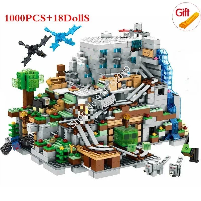 HEROCROSS The Mountain Cave Building MinecraftINGlys Blocks with Figures Bricks with Elevator Educational Toy Christmas Gift