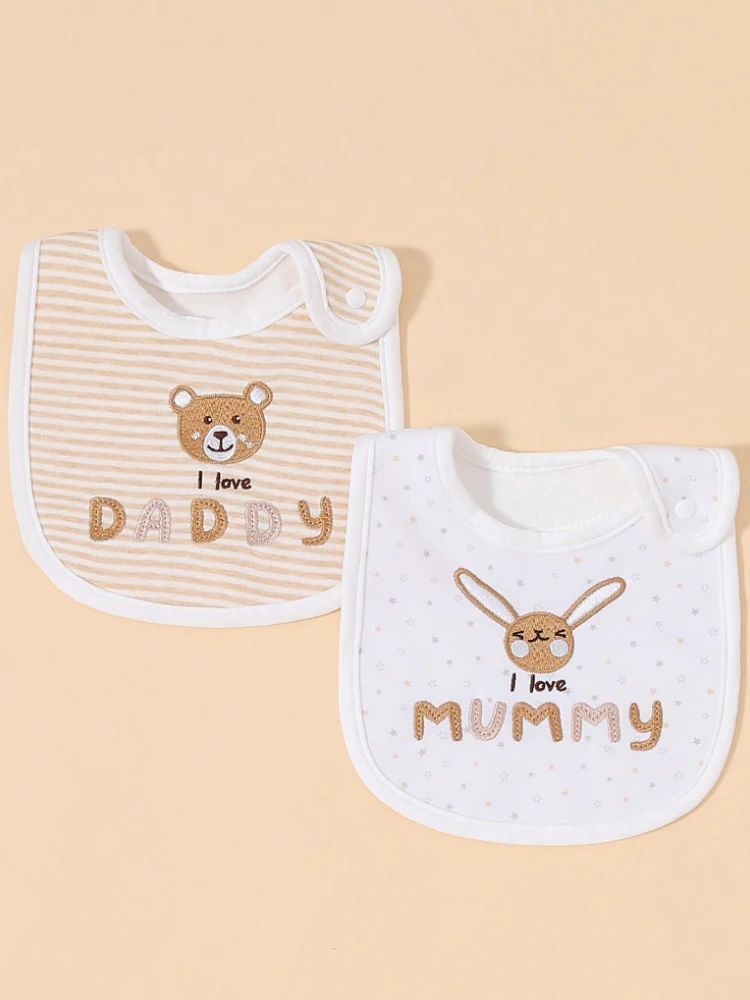 

2pcs baby feeding bib cute rabbit teddy bear cotton fashionable and comfortable without rubbing chin Child Accessories