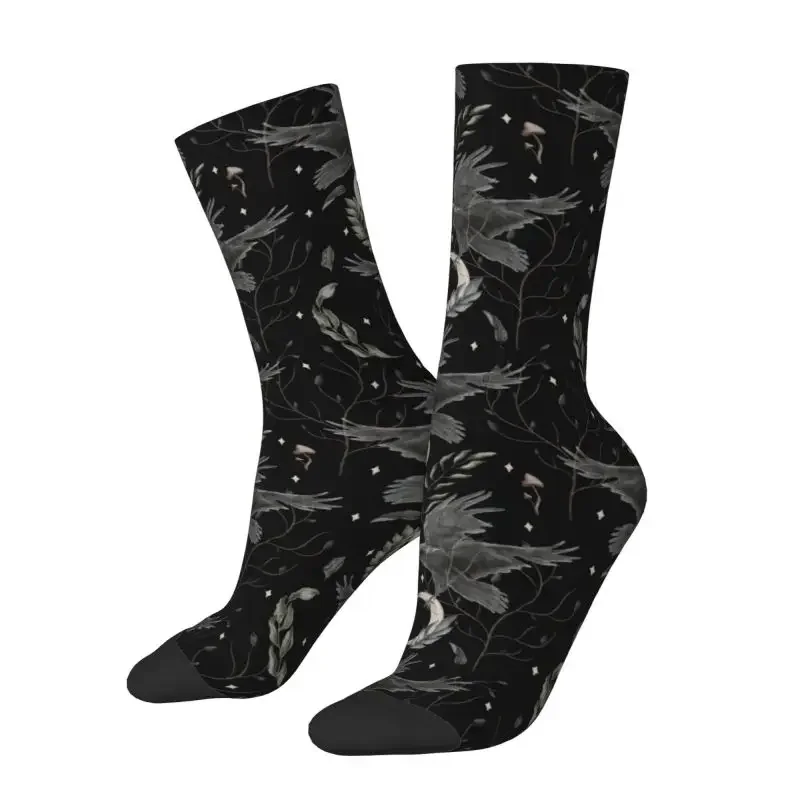 

Cute Printed Crow Moon Socks for Stretchy Summer Spooky Witch Crew Socks Novelty Street Style Crazy Socks for Men Women