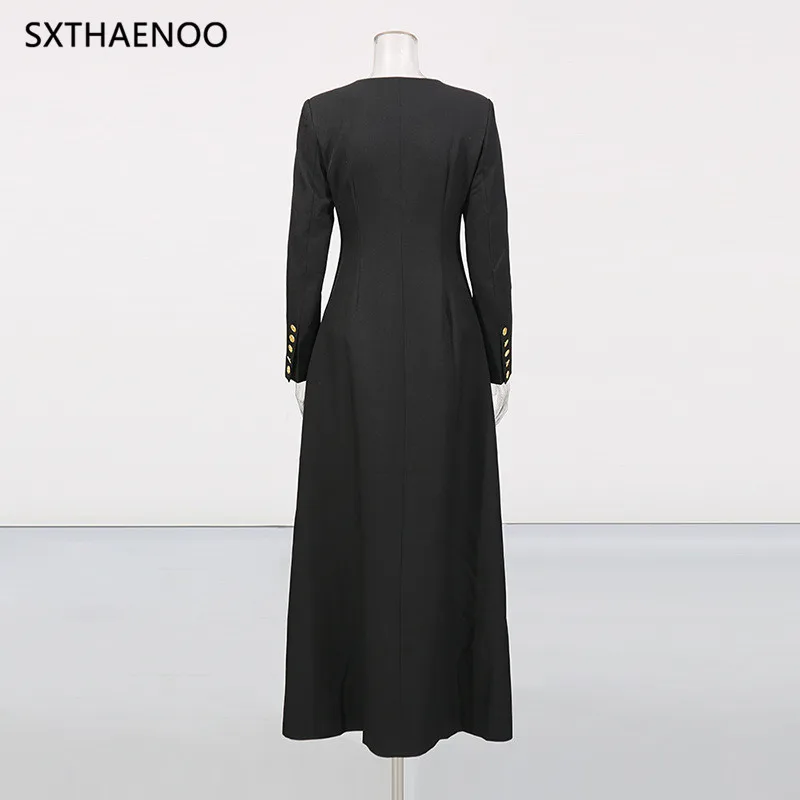 SXTHAENOO Personality Pattern Patchwork Long Coat Round Neck Long Sleeve Hit Color Elegnat Jacket Female Fashion Outerwear 2025
