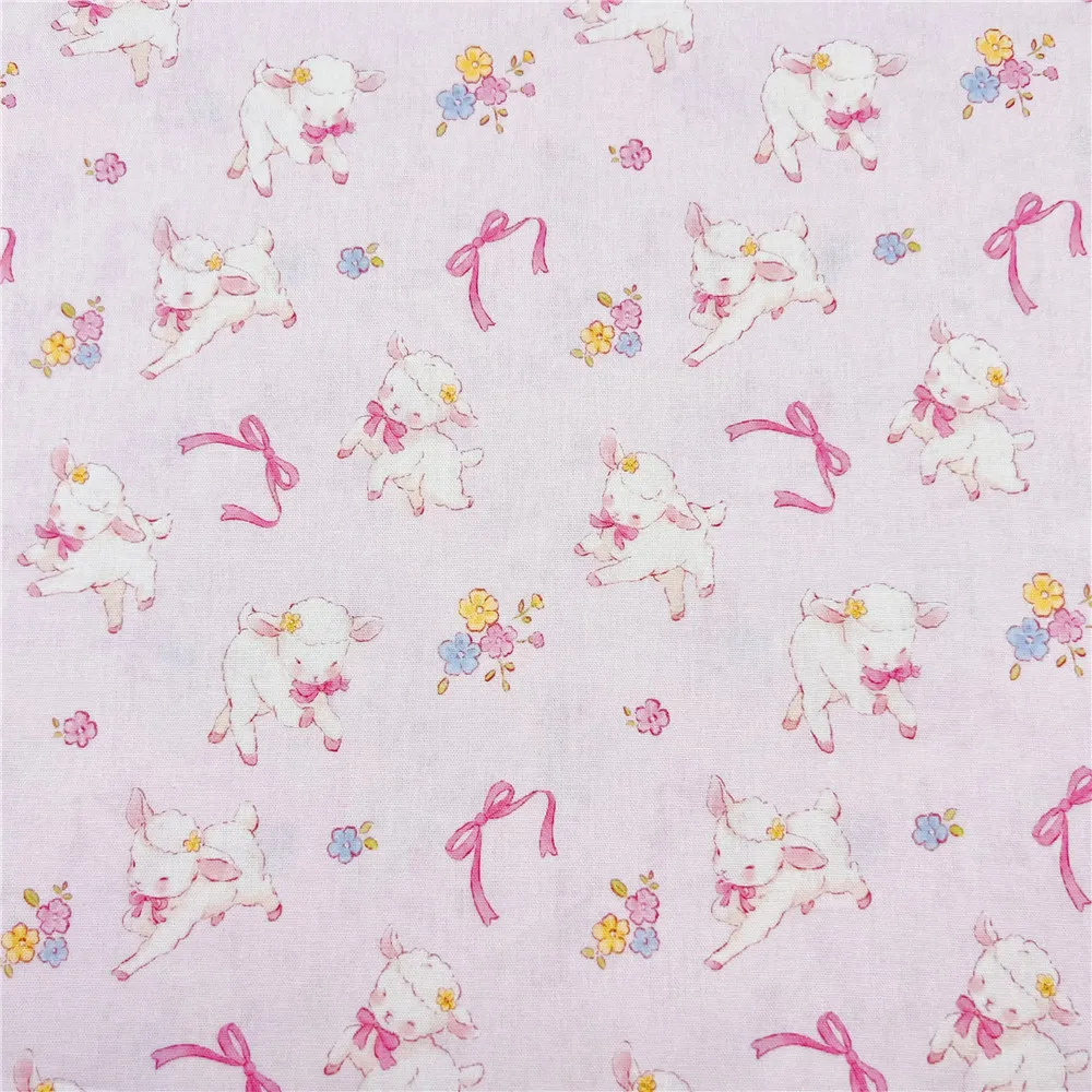 45*110CM Vintage bow Pink lamb Lolita Cotton Fabric DIY Tissue Patchwork Printed Sewing baby clothes Quilting