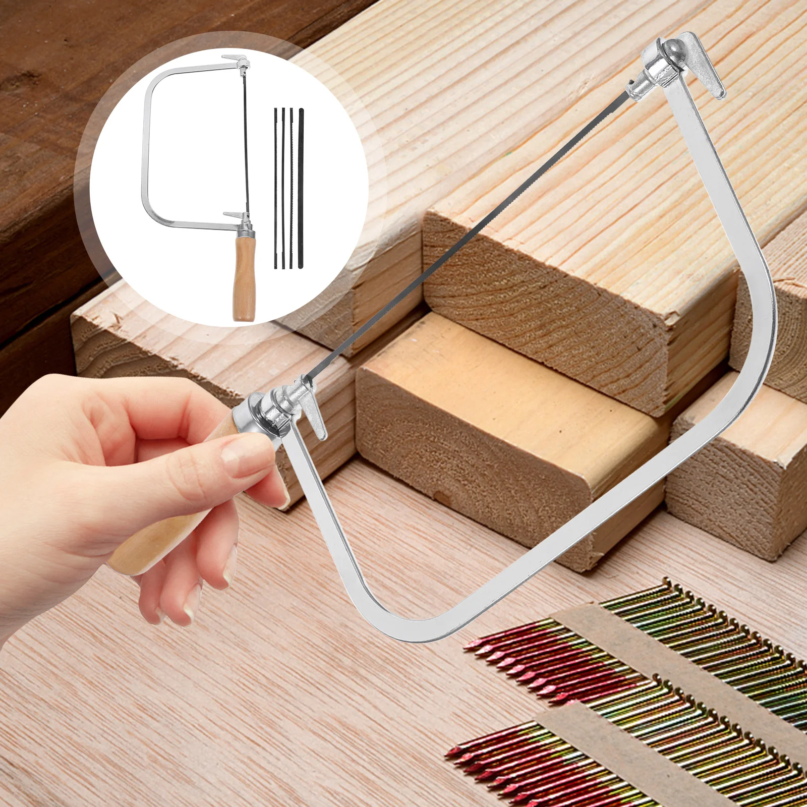 Coping Saw Wooden Handle Saw portable Woodworking iron Hand Saw multiuse Engraving Mini Tools with Replacement Blades home Mini