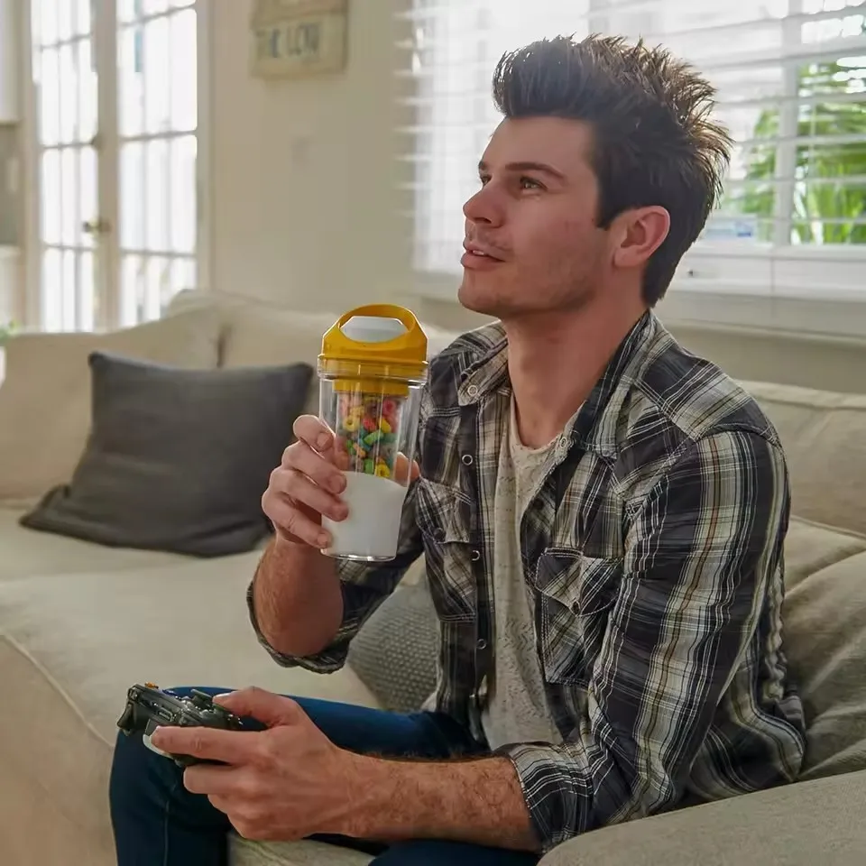 كوب إفطار مزدوج الطبقات، فاصل الحليب والحبوب، محمول مانع للتسرب للاستخدام الساخن والبارد، مثالي لعمال المكاتب والطلاب