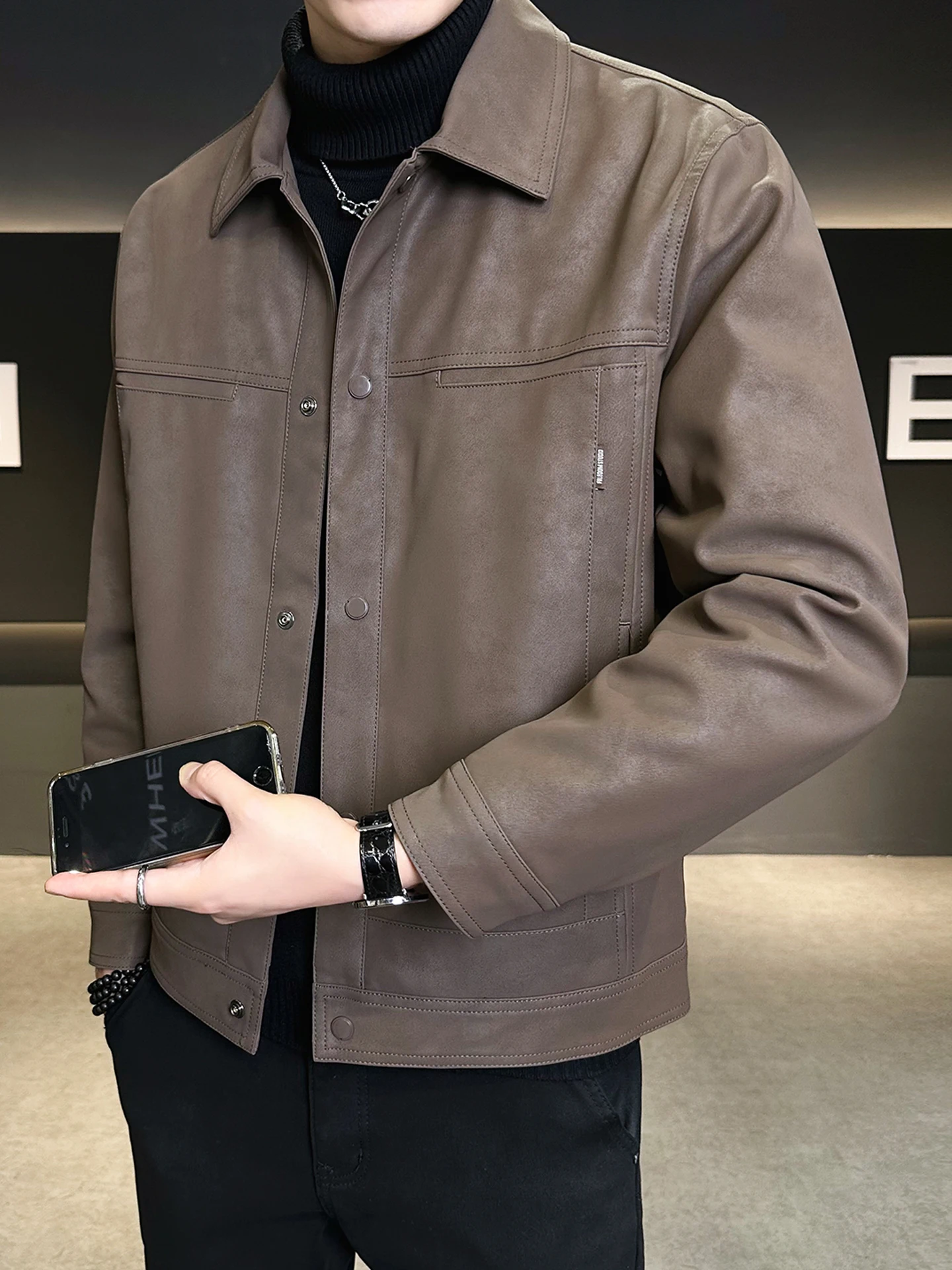 

Мужская кожаная куртка Faion Thiened Fce на подкладке, осень-зима, Новое поступление, брендовая брендовая высококачественная крутая хань...