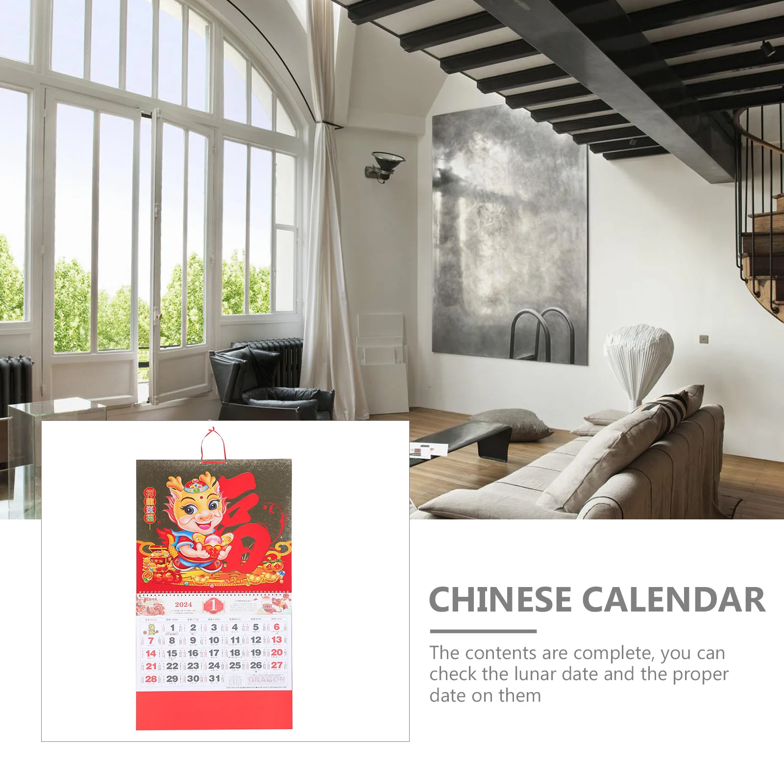 

Календарь на год Дракона на 2024, подвесной настенный планировщик в китайском стиле, традиционный лунный декор для домашнего офиса, подарок, художественный календарь