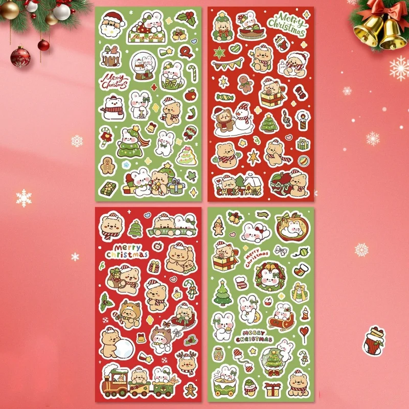 

48pcs/lot Kawaii Christmas Bear Rabbit Stickers Cute Scrapbook DIY Diary Decorative Sealing Sticker Album Stick Label