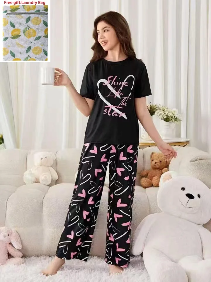 Cross border foreign trade summer fat MM thin short sleeved pants pajamas home wear women can go out