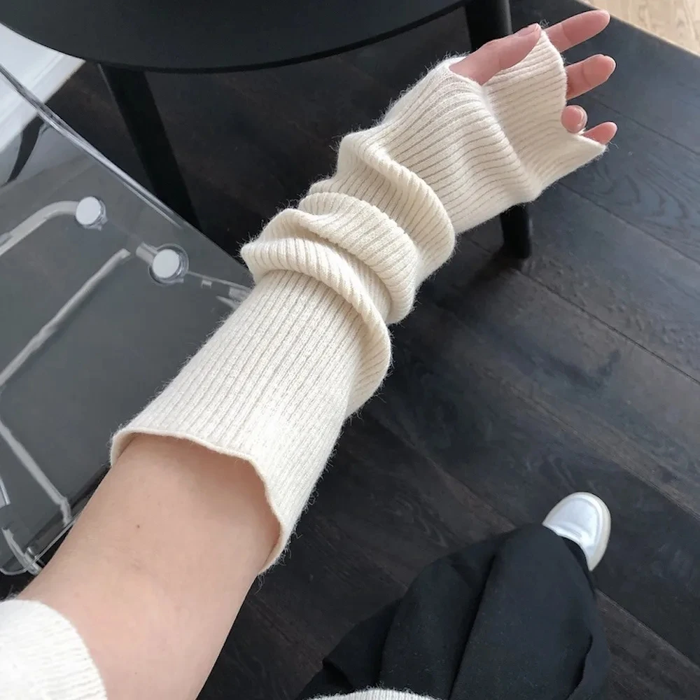 

Ins Long Fingerless Gloves Women Mitten Winter Arm Warmer Knitted Arm Sleeve Cotton Casual Soft Girls Clothes Punk Gothic Gloves